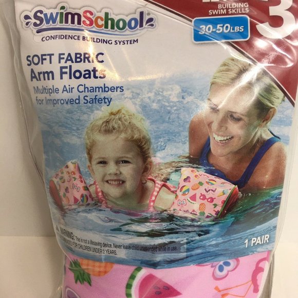 Swim School Perfect Fit Fabric Arm Floats Level 3 Water Wings 30-50 LBS Pink New - Picture 4 of 12